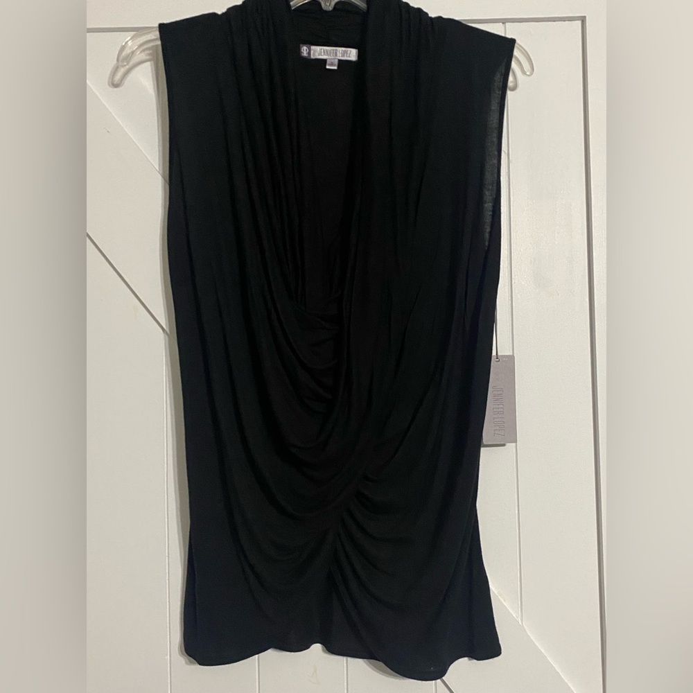 Elegant Black Draped Collar Sleeveless Top/Blouse by Jennifer Lopez Size Medium